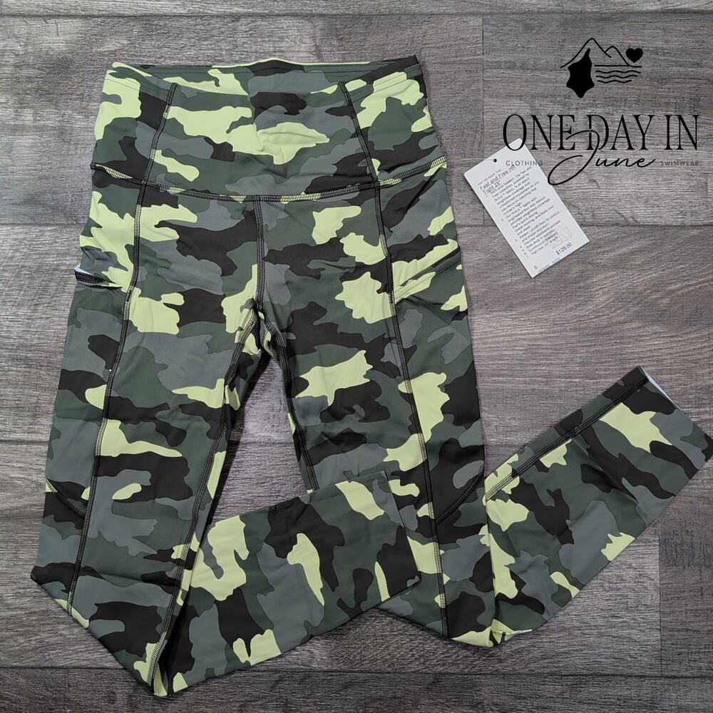 Lululemon Fast and Free HR Tight 25 Leggings Camo Green NWT $128 Size 6